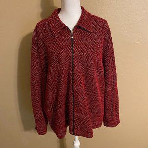 Alfred Dunner Black Red Sparkle Blazer Jacket Zip-Down Long Sleeve w/ Pockets